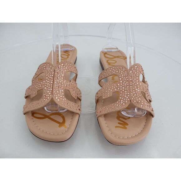 Sam Edelman Bay Gem Flat Slide Sandals Pink Rhinestone Size 8.5M Suede Slip On - Picture 9 of 11